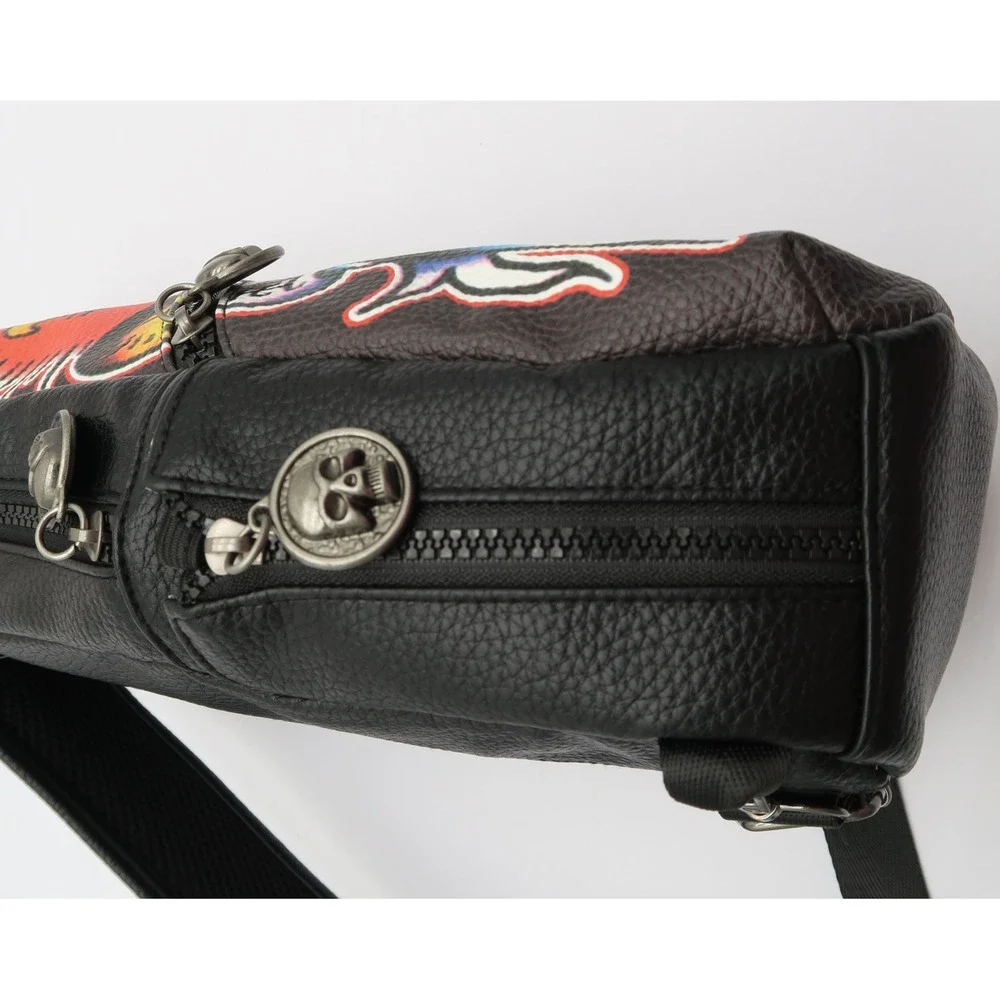 Ed Hardy Mens Black Eagle Skull Sling Bag Crossbody Backpack NEW